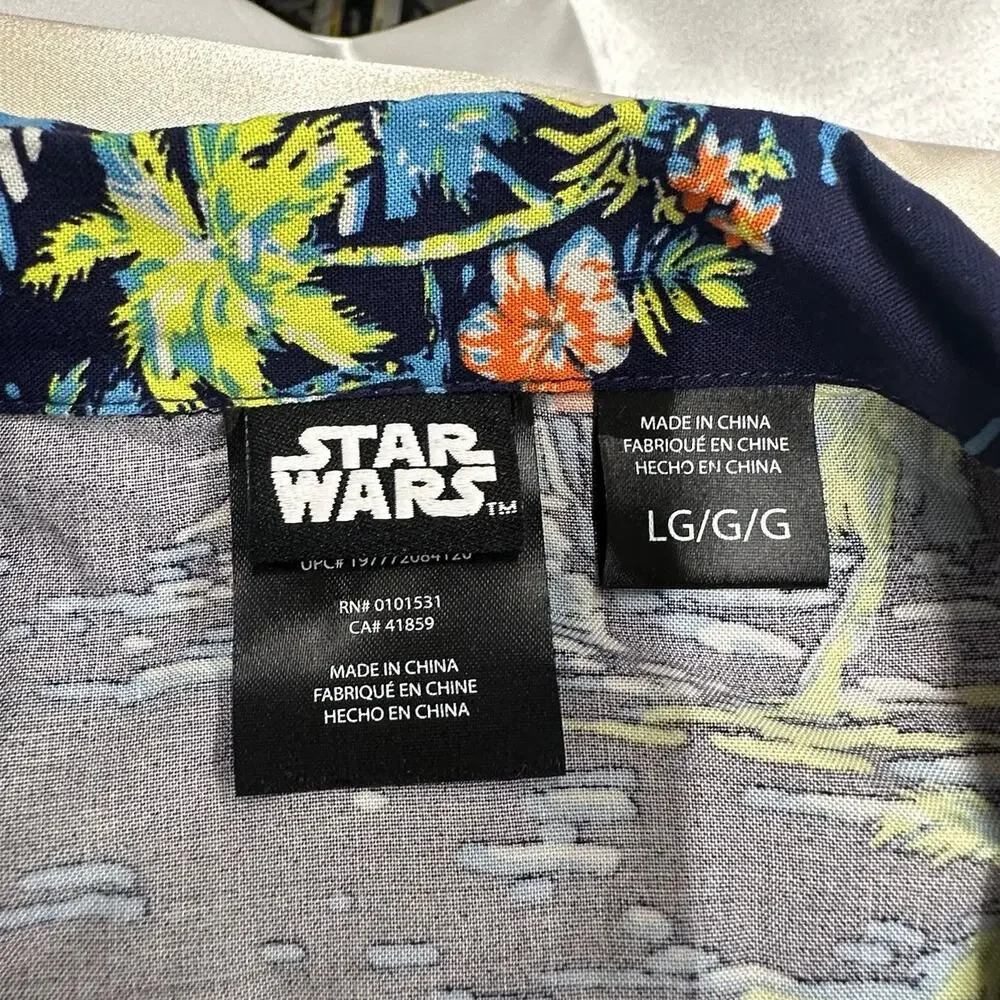 NWT-Star Wars Baby Yoda Hawaiian Button Up Shirt Men's Large Palm Trees - Picture 5 of 15